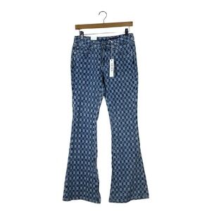 NWT Grace in LA Easy Fit Checkered Flare Jeans Blue Retro Woven Denim Size 25